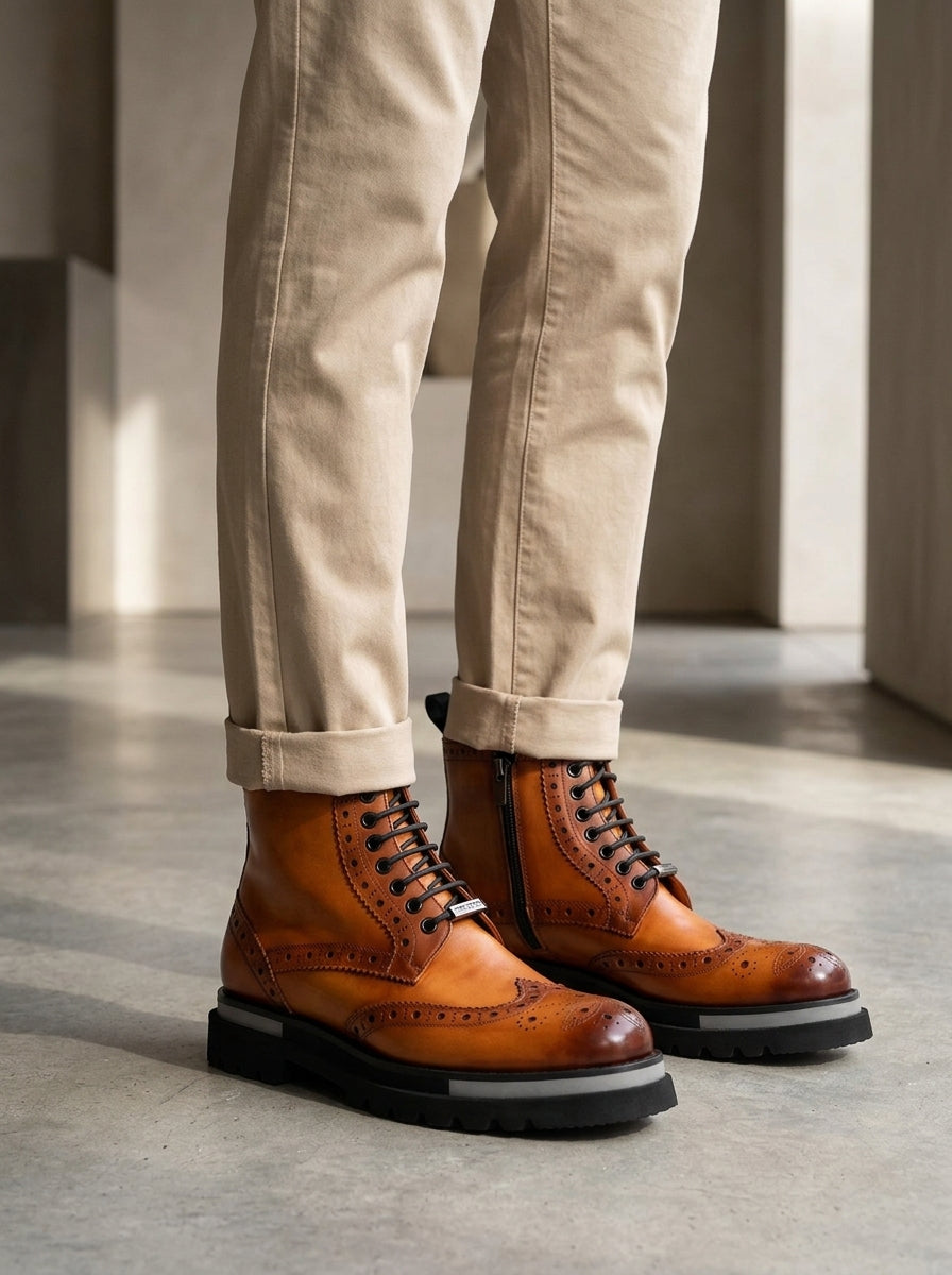 Cognac Brogue Lace-Up Ankle Boots outfit scenario