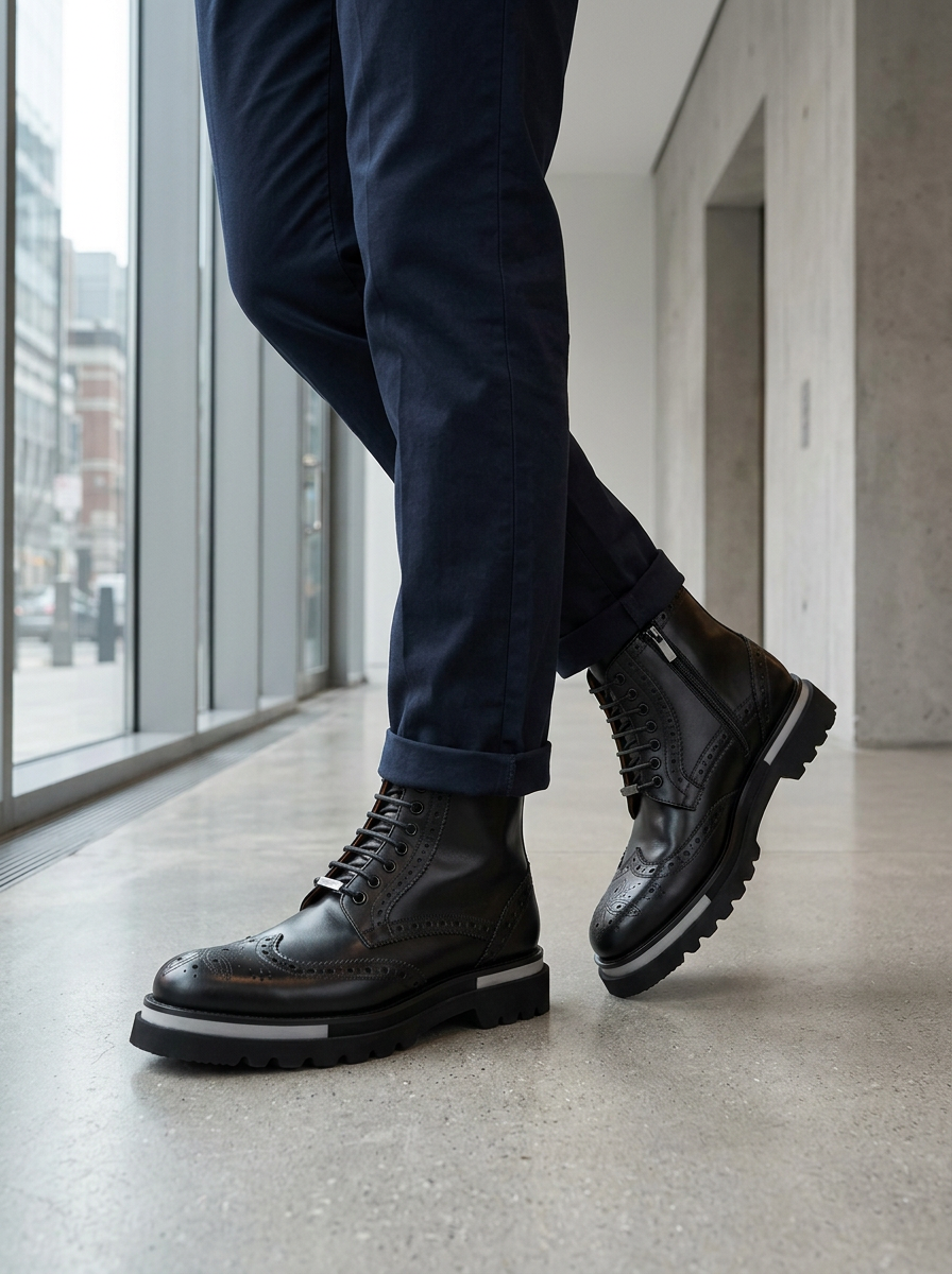 Black Brogue Lace-Up Ankle Boots outfit scenario