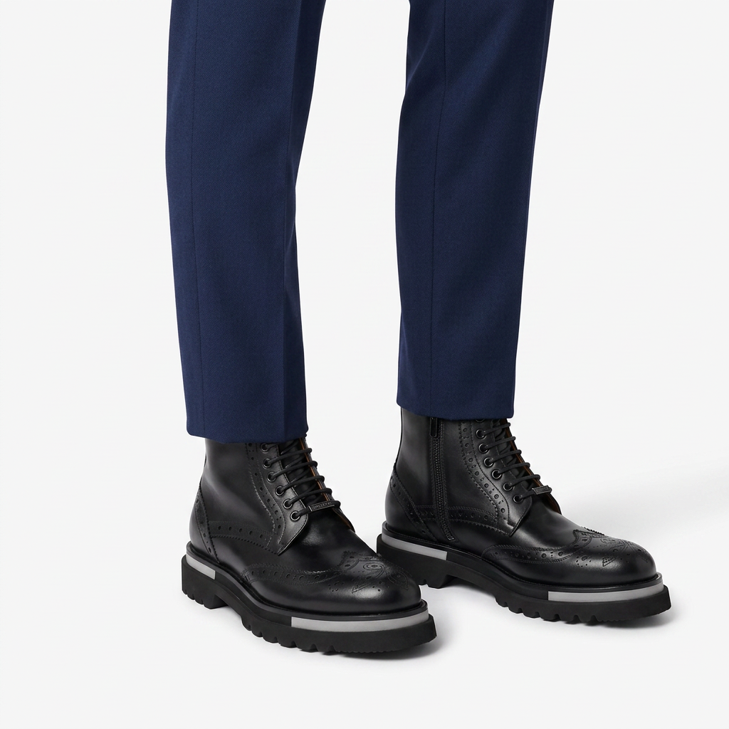 Black Brogue Lace-Up Ankle Boots