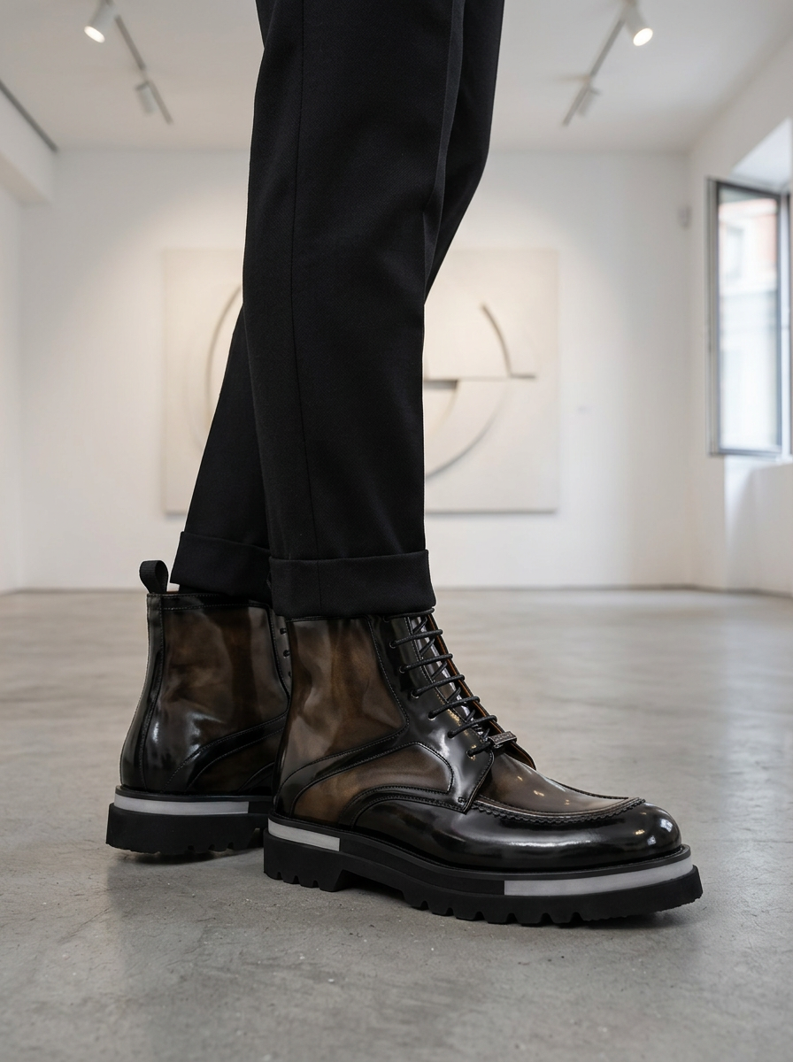 Black & Gold Patina Lace-Up Boots outfit scenario