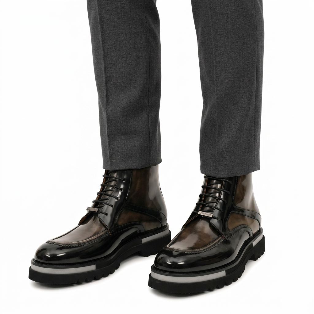 Black & Gold Patina Lace-Up Boots