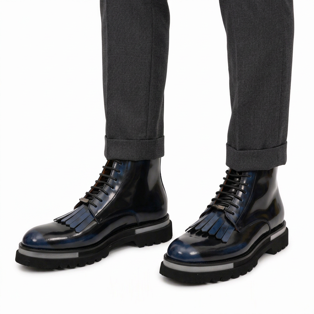 Black Patent Leather Lace-Up Boots