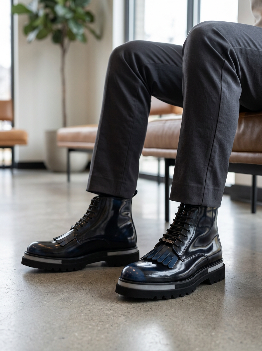 Black Patent Leather Lace-Up Boots outfit scenario