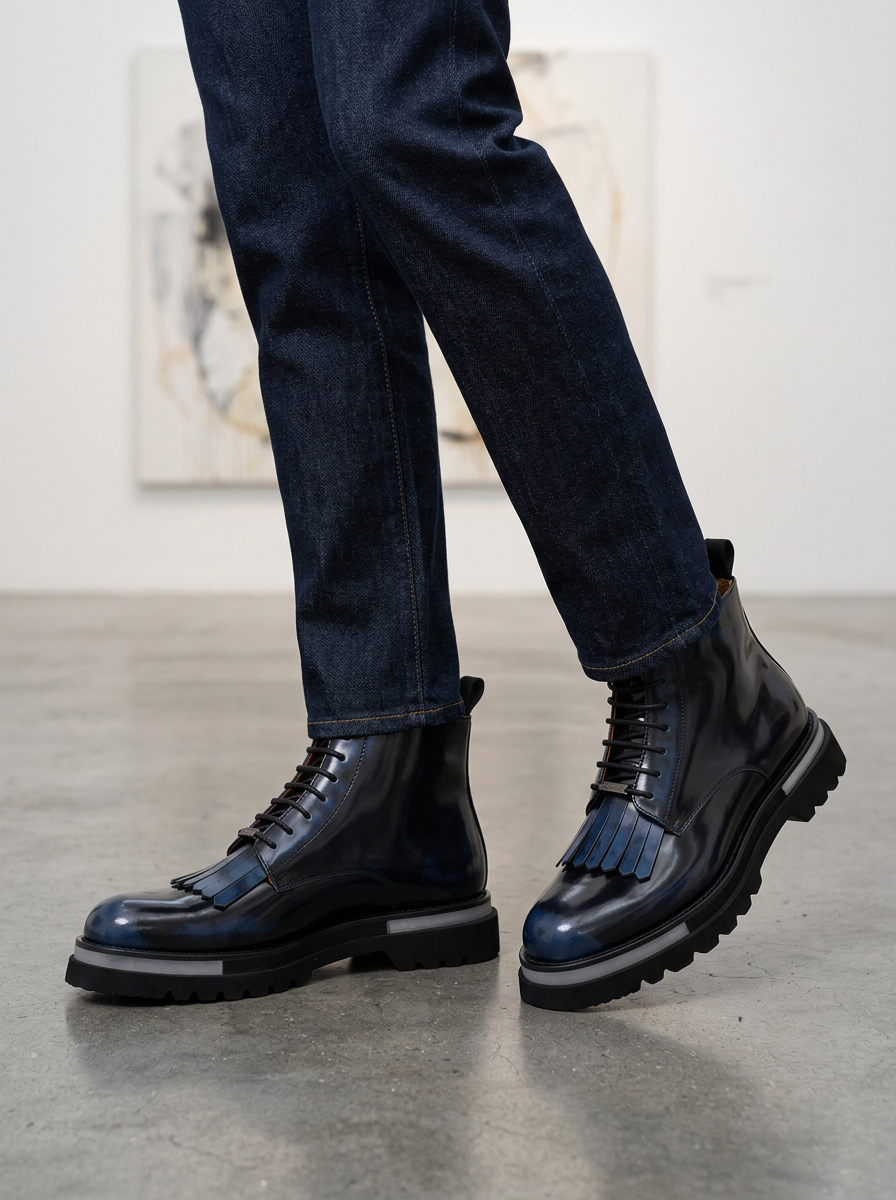 Black Patent Leather Lace-Up Boots outfit scenario