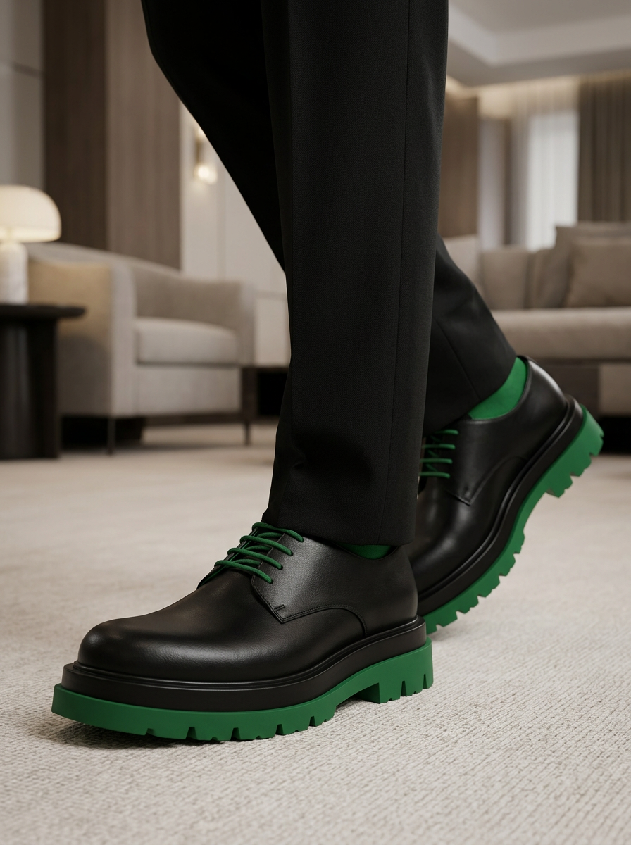 Black Green Lug Sole Derby Shoes outfit scenario