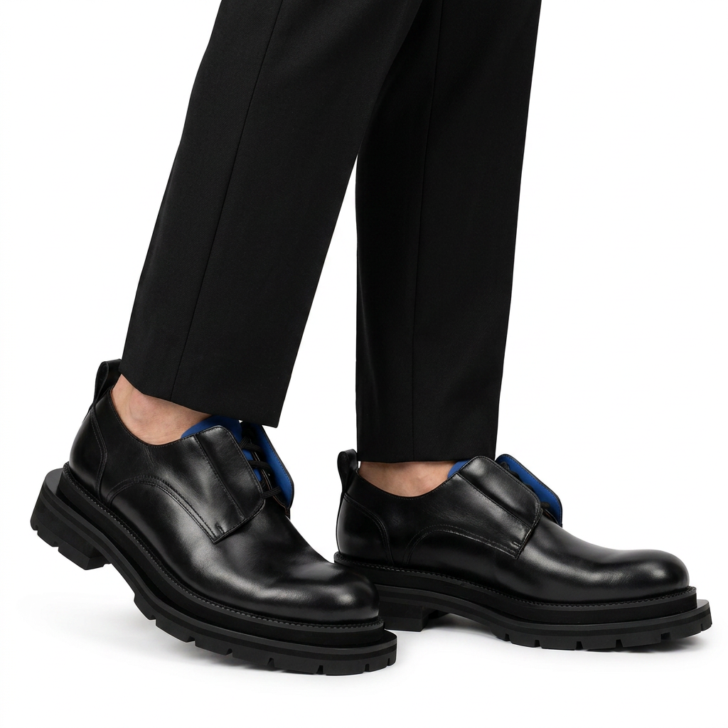 Black Blue Lug Sole Derby Shoes