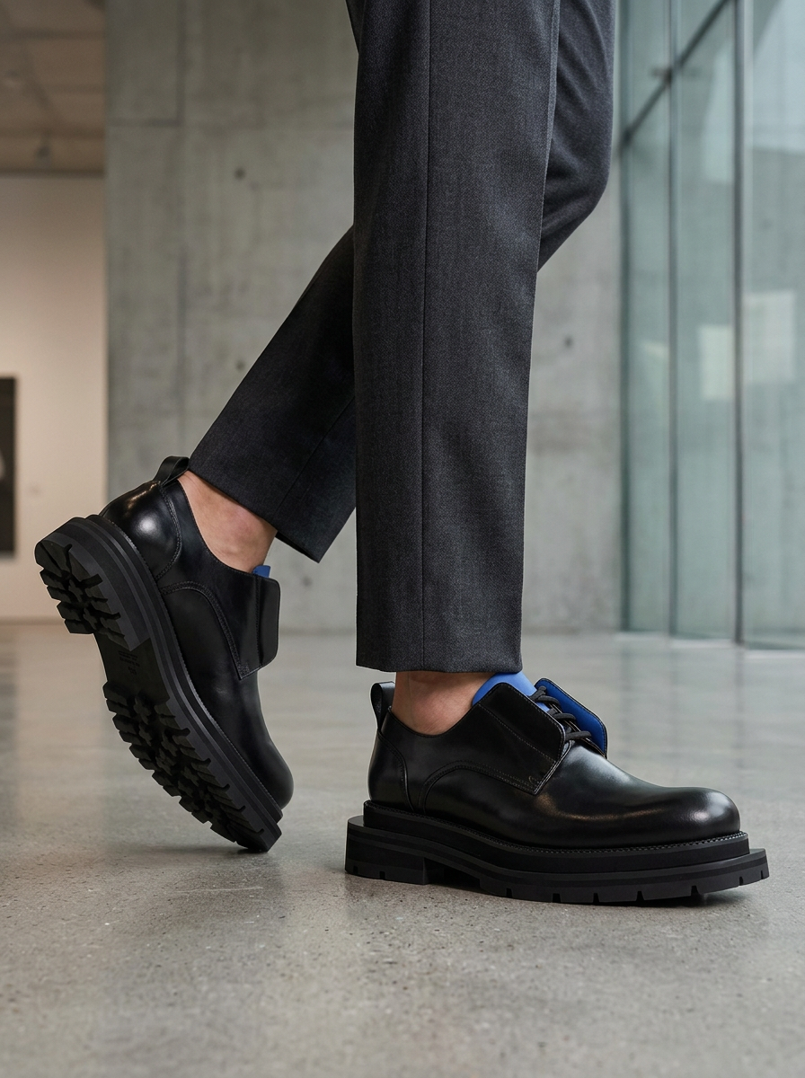 Black Blue Lug Sole Derby Shoes outfit scenario
