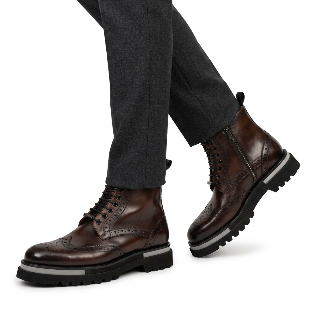 Dark Brown Brogue Lace-Up Ankle Boots