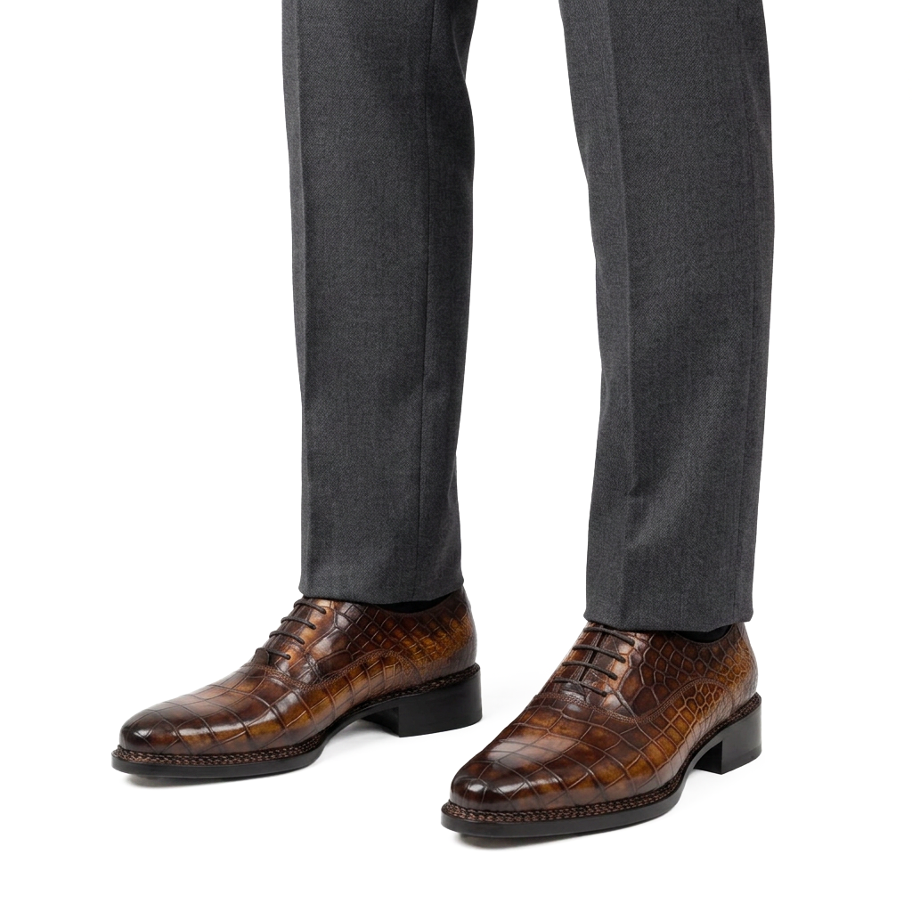 Antique Brown Crocodile Oxford Shoes