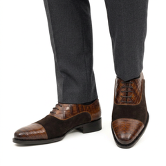 Brown Crocodile & Suede Oxford Shoes