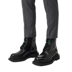 Black Leather Side-Zip Lug Sole Boots