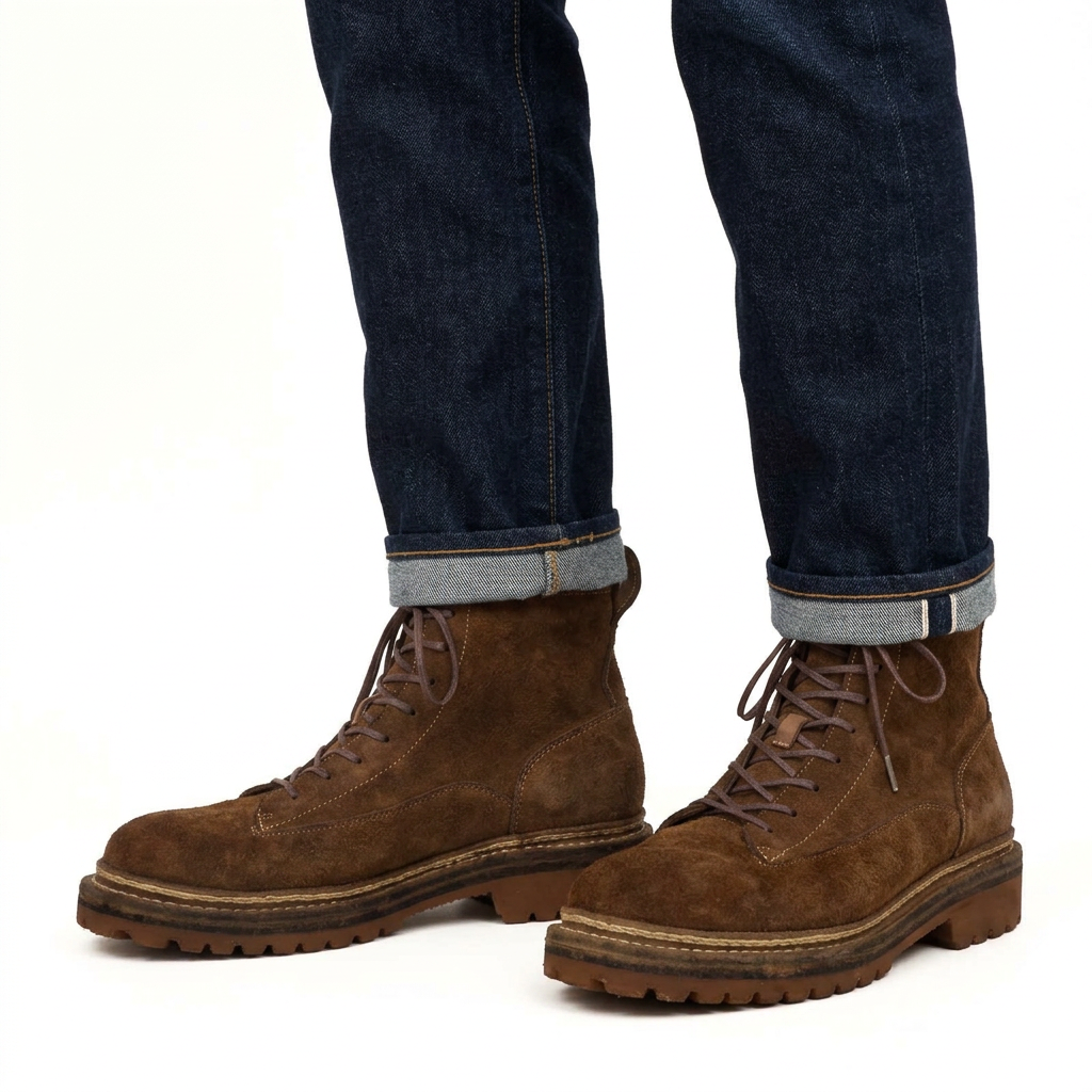 Brown Suede Lace-Up Combat Boots