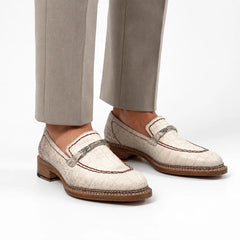 Ivory Crocodile-Textured Loafer