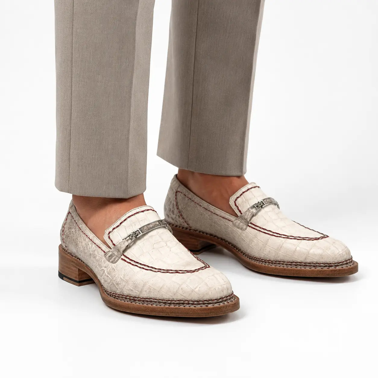 Ivory Crocodile-Textured Loafer