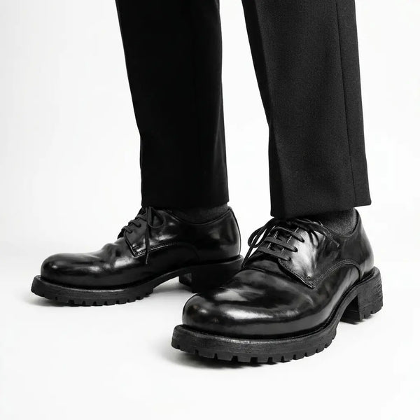 Jet Black Washed Horse Leather Derby