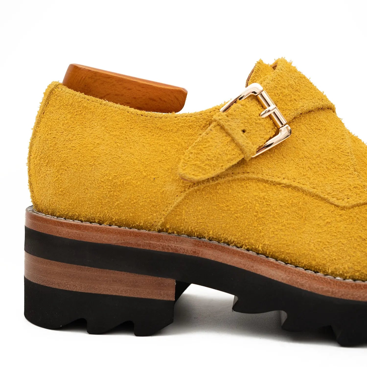 Lemon Yellow Cow Suede Monk Strap Shoes DIVINCH