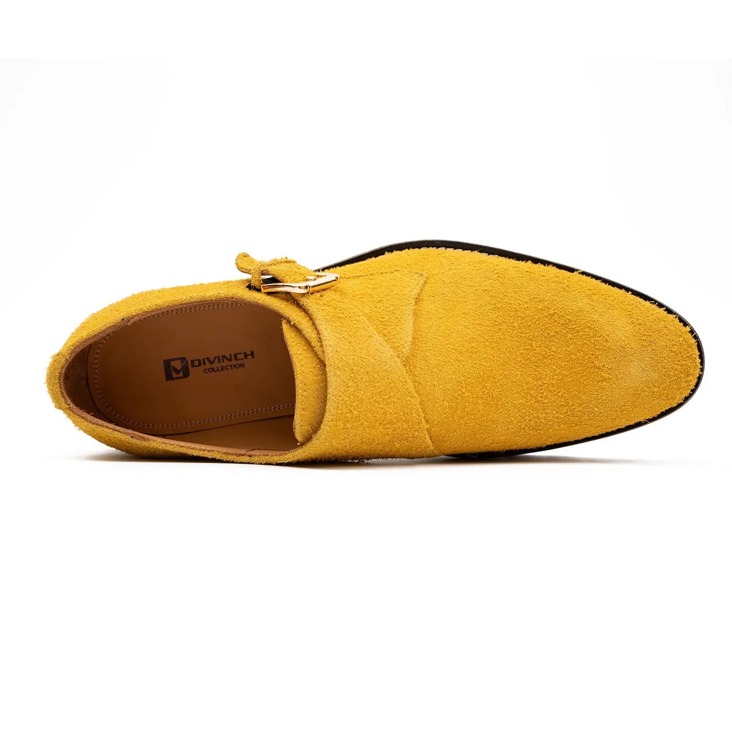Lemon Yellow Cow Suede Monk Strap Shoes DIVINCH