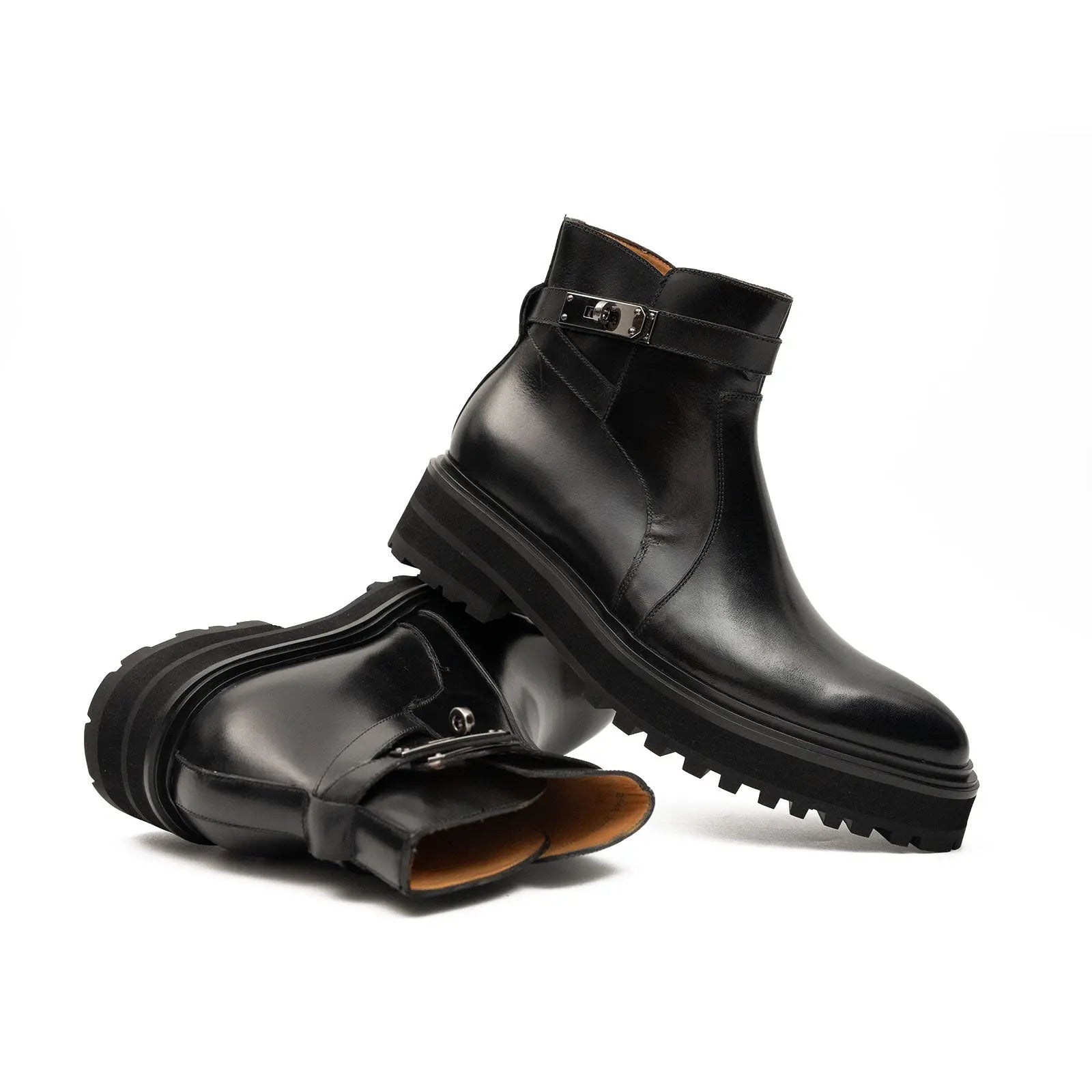 Men's Black Calfskin Buckle Chelsea Boots DIVINCH