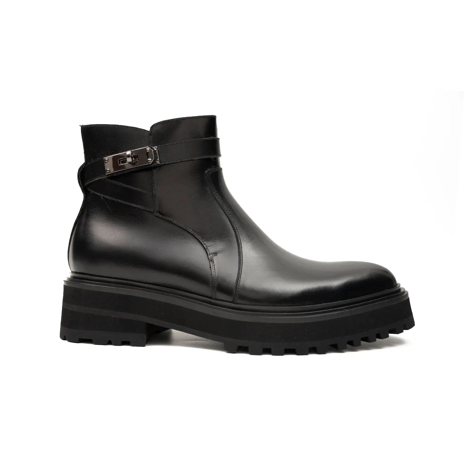 Men's Black Calfskin Buckle Chelsea Boots DIVINCH