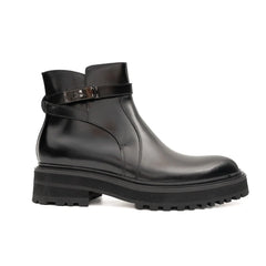 Botines Chelsea de cuero negro con hebilla