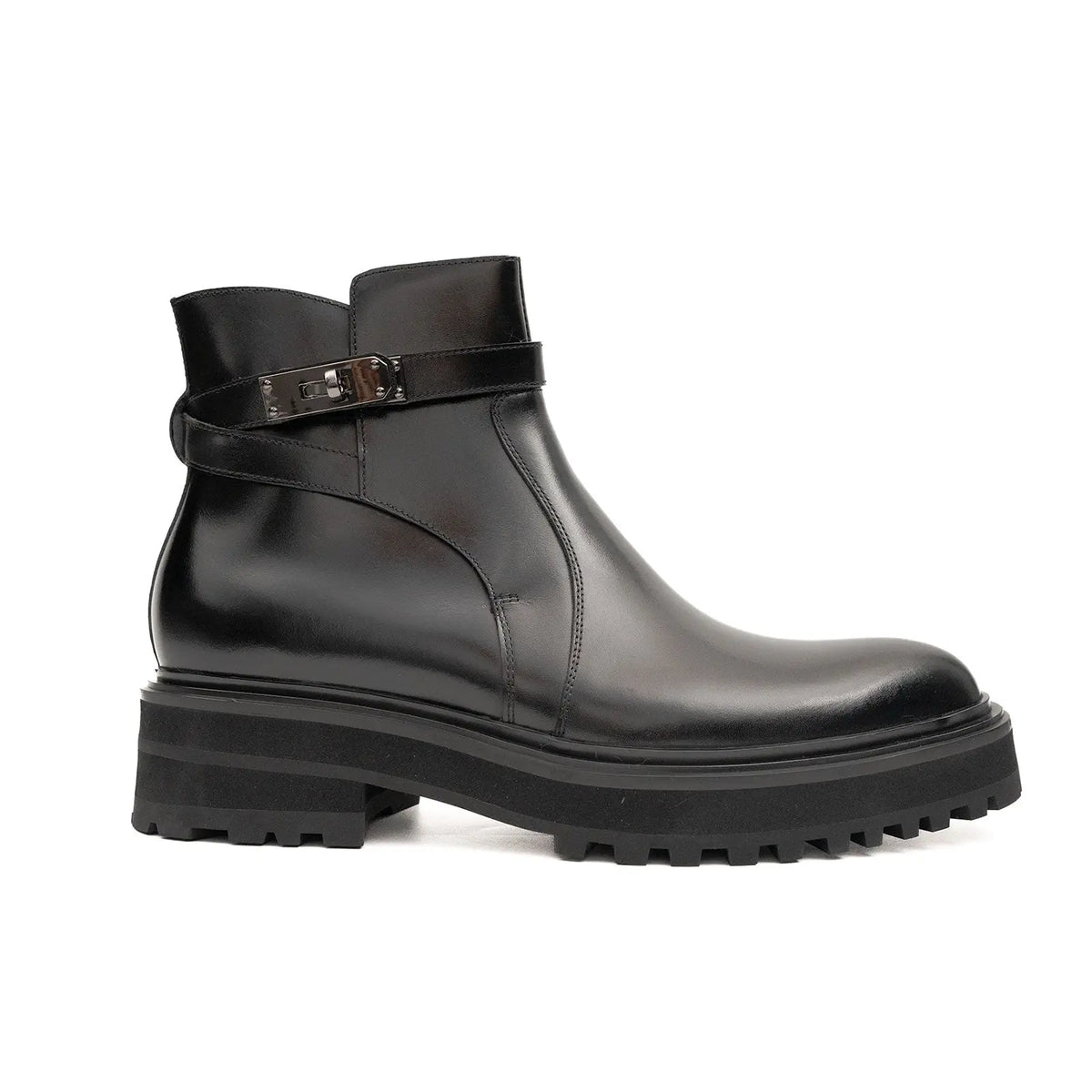 Botines Chelsea de cuero negro con hebilla