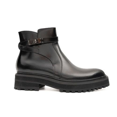 Black Leather Buckle Chelsea Boots