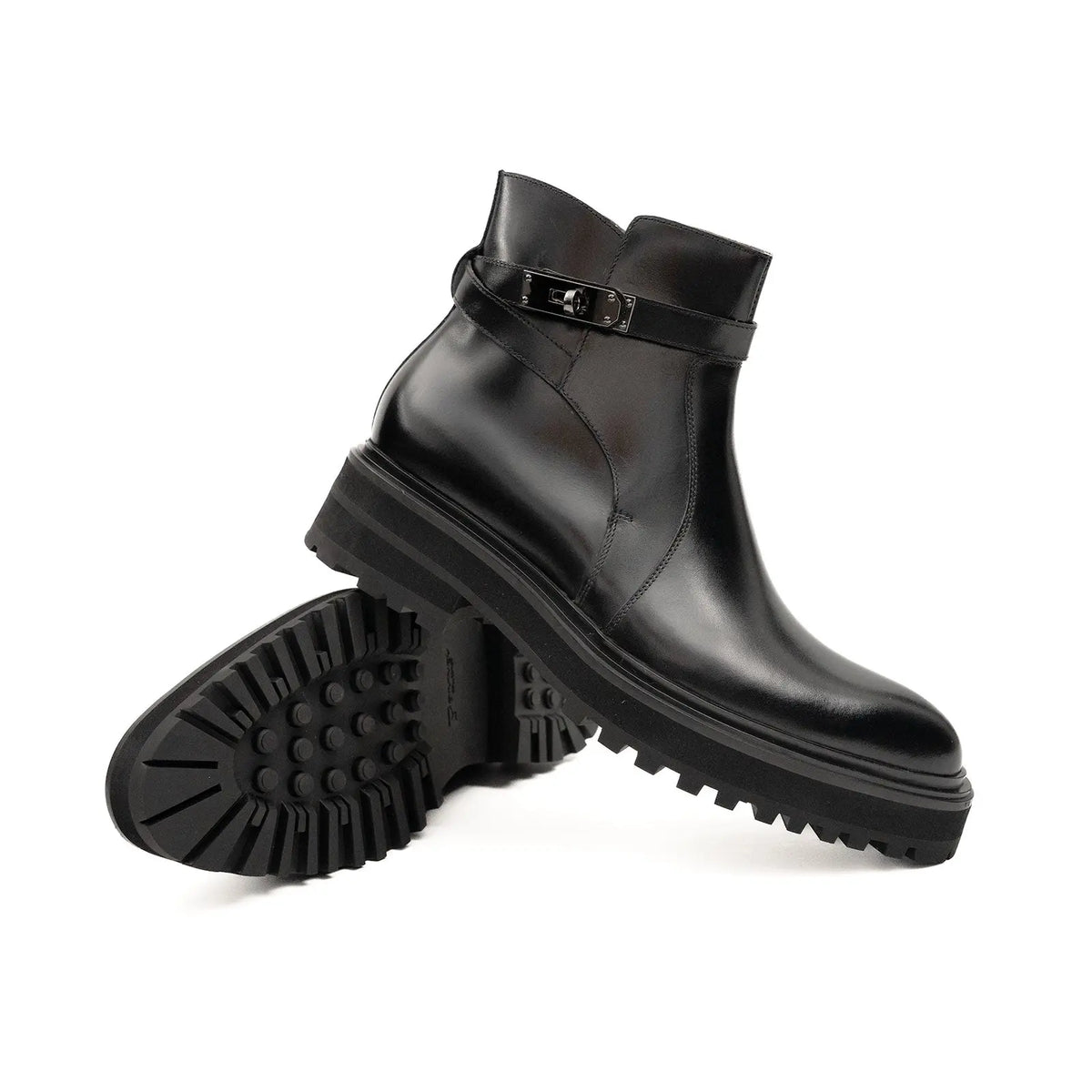 Botines Chelsea de cuero negro con hebilla