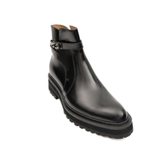 Botines Chelsea de cuero negro con hebilla