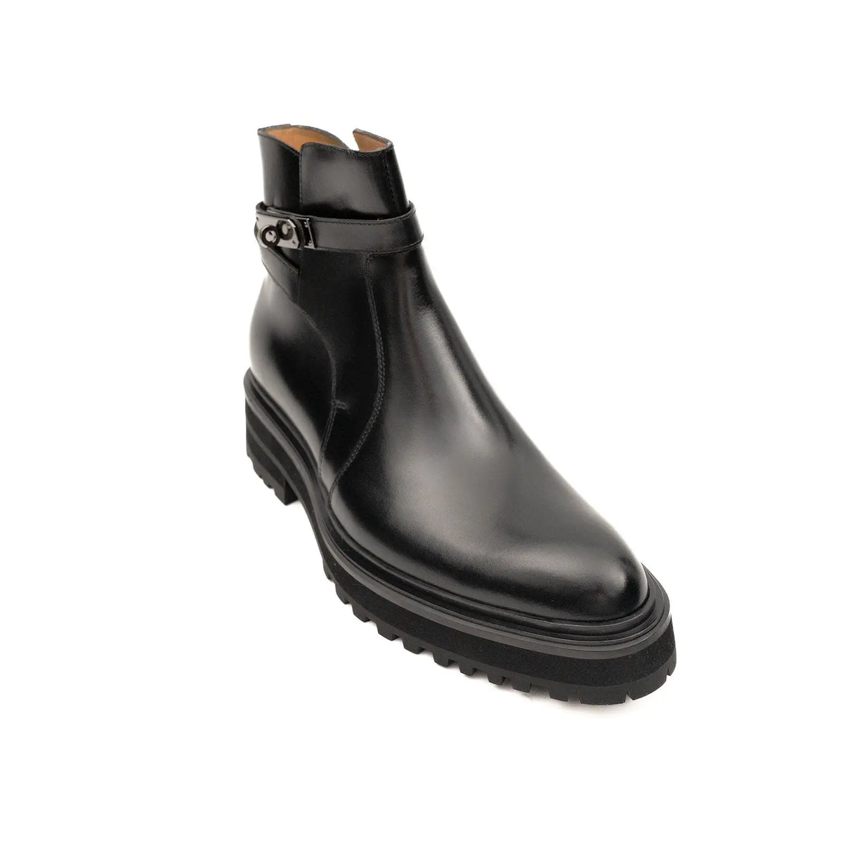 Botines Chelsea de cuero negro con hebilla