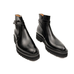 Botines Chelsea de cuero negro con hebilla