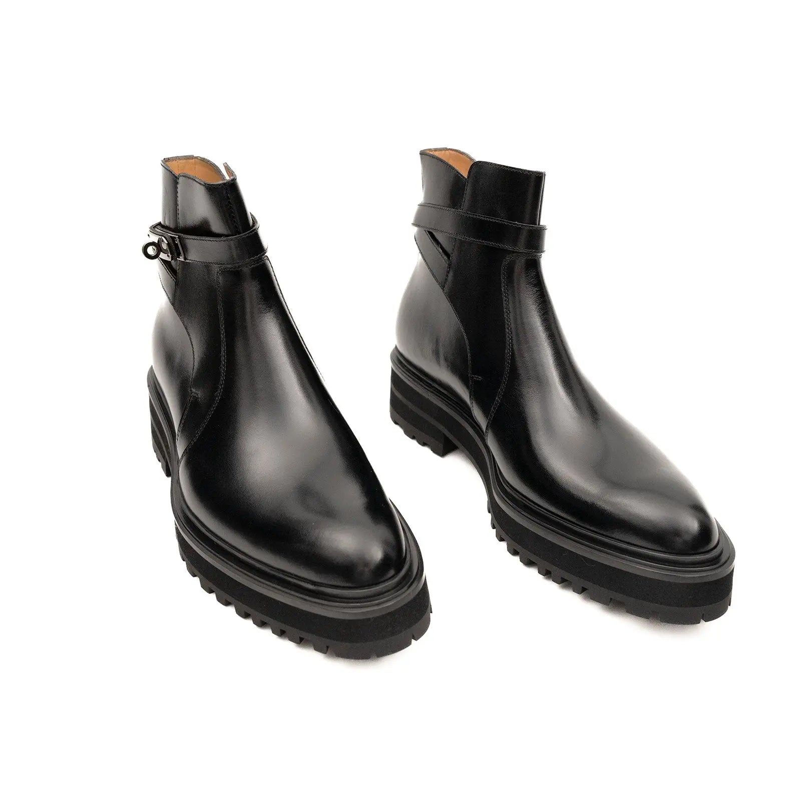 Botines Chelsea de cuero negro con hebilla