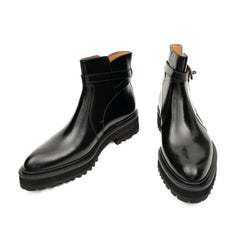 Botines Chelsea de cuero negro con hebilla