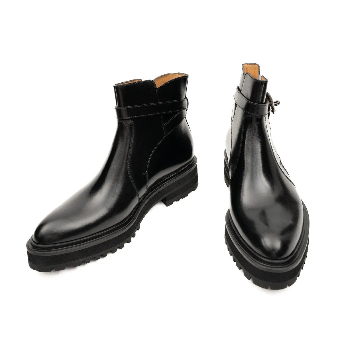 Botines Chelsea de cuero negro con hebilla