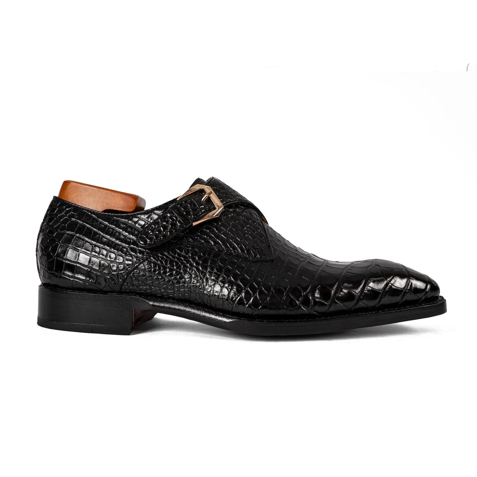 Men's Black Crocodile Single Monk Shoes DIVINCH