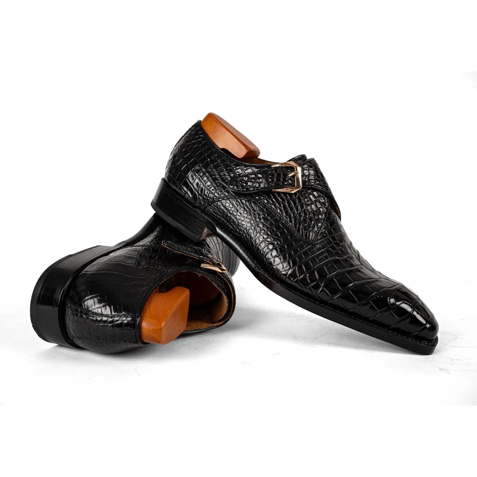 Men's Black Crocodile Single Monk Shoes DIVINCH