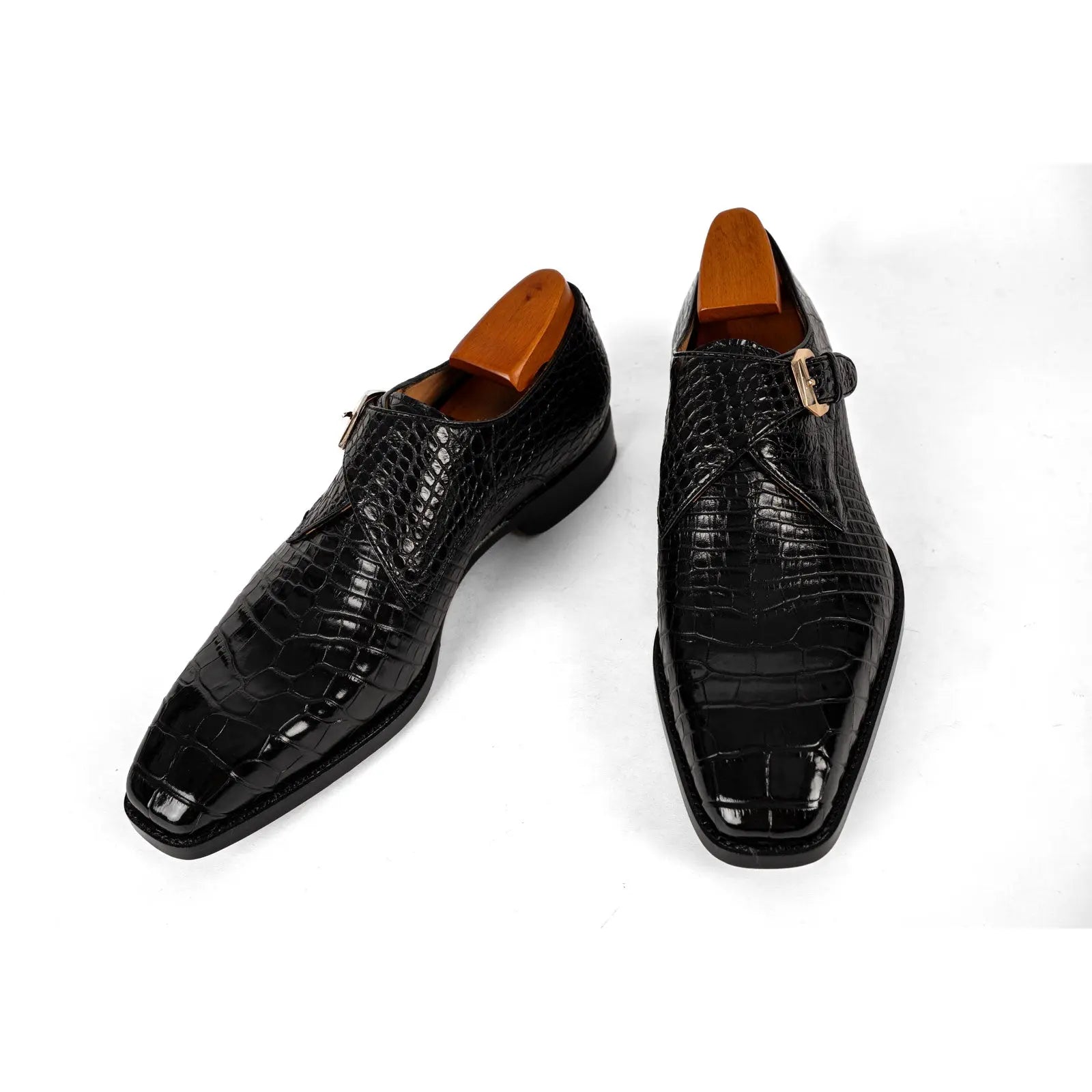 Men's Black Crocodile Single Monk Shoes DIVINCH