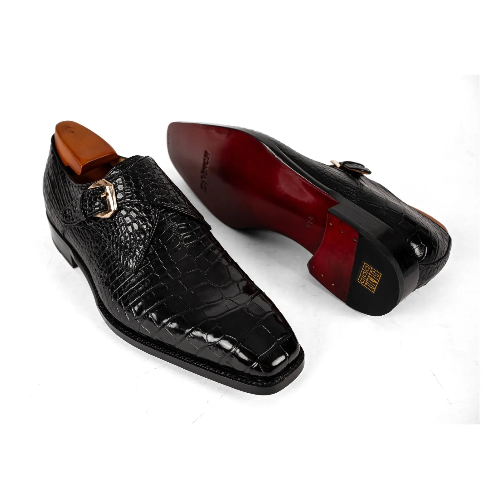 Men's Black Crocodile Single Monk Shoes DIVINCH