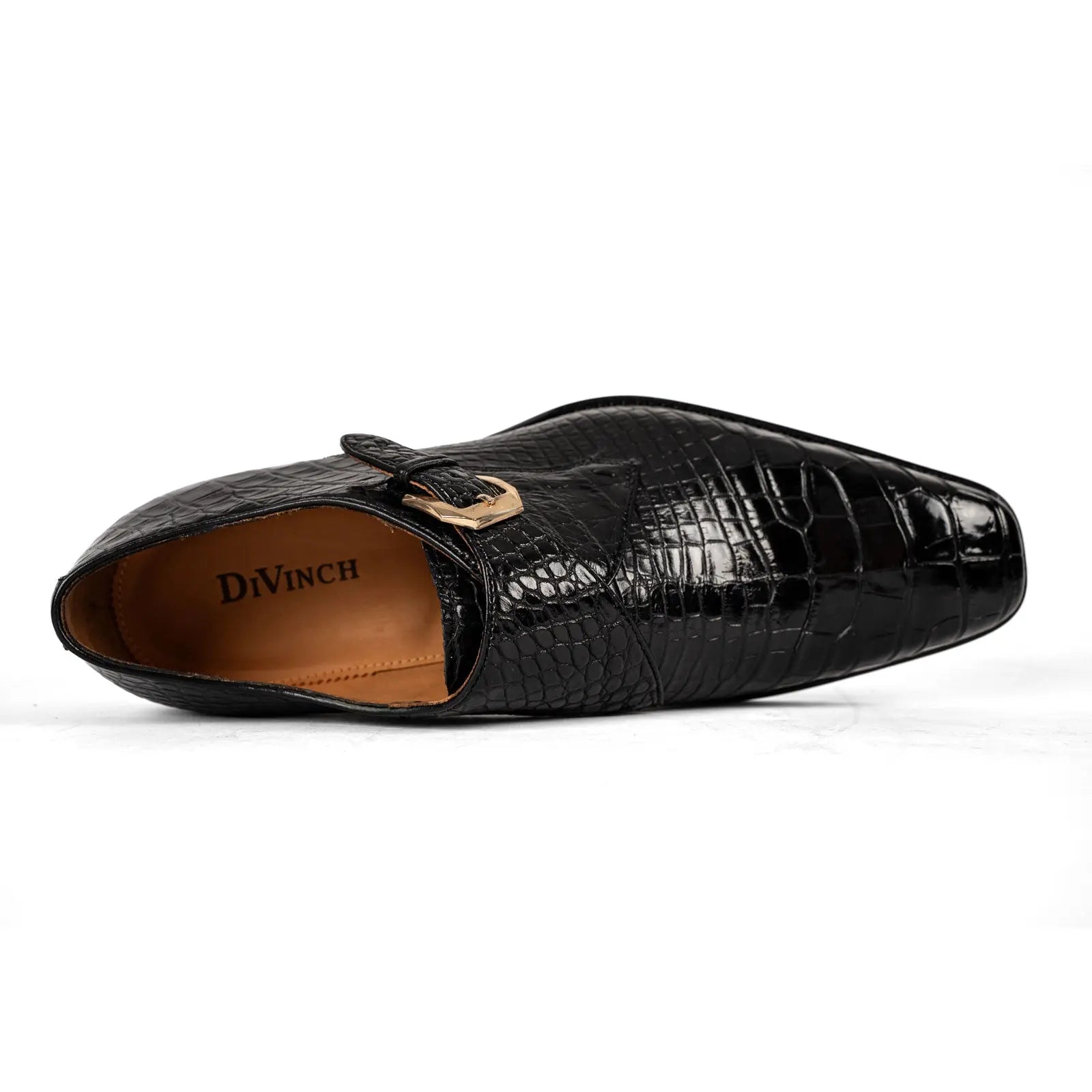 Men's Black Crocodile Single Monk Shoes DIVINCH
