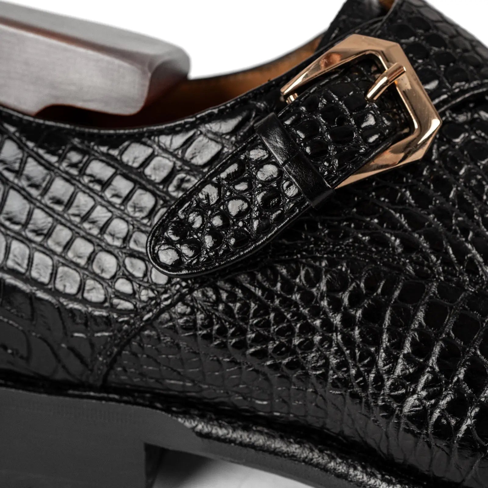 Men's Black Crocodile Single Monk Shoes DIVINCH