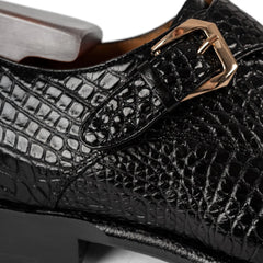 Men's Black Crocodile Single Monk Shoes DIVINCH