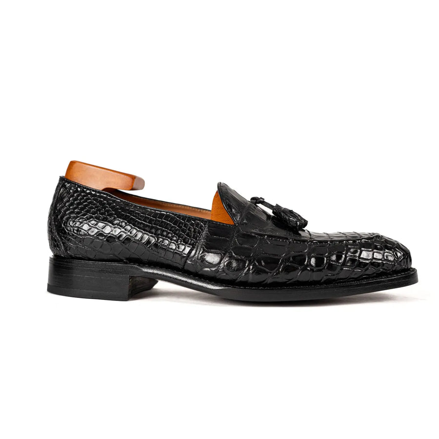 Schwarzer Crocodile-Tassel-Loafer