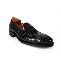 Men's Black Crocodile Tassel Loafers DIVINCH