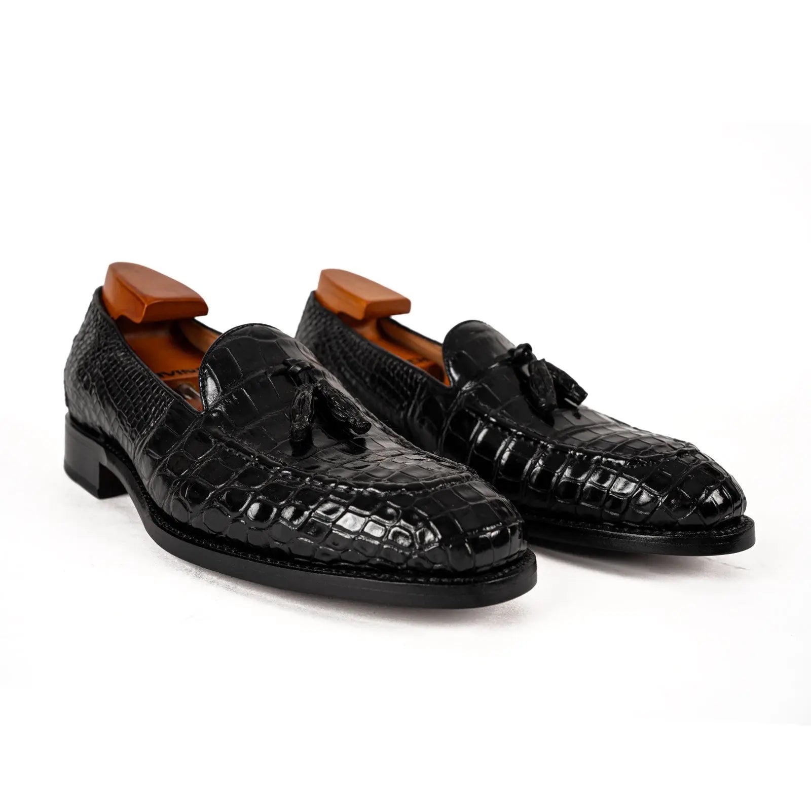 Men's Black Crocodile Tassel Loafers DIVINCH