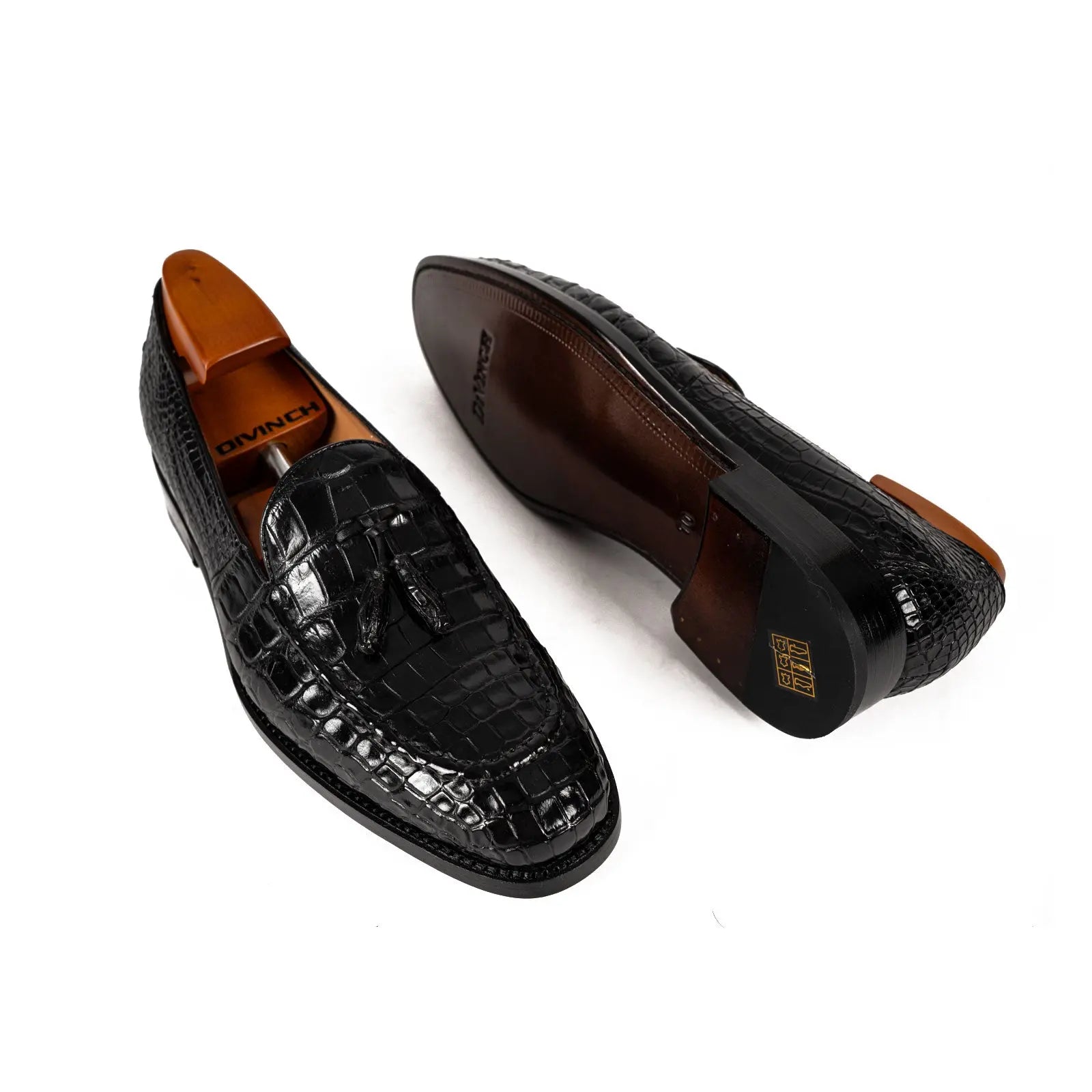 Men's Black Crocodile Tassel Loafers DIVINCH