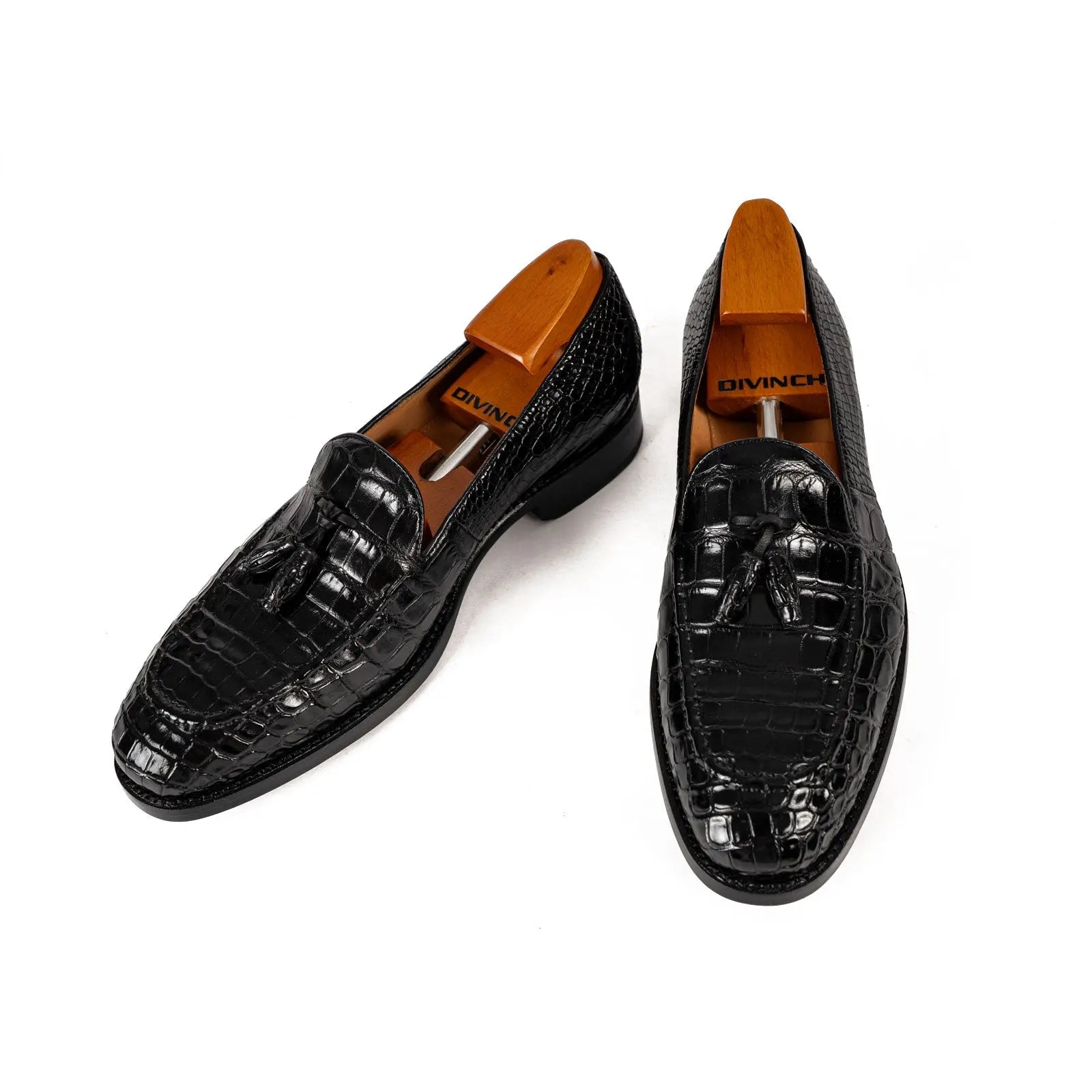 Men's Black Crocodile Tassel Loafers DIVINCH