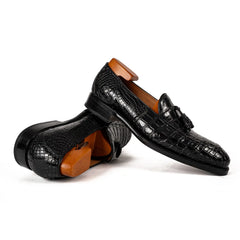 Men's Black Crocodile Tassel Loafers DIVINCH