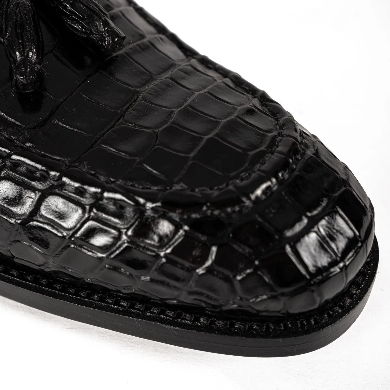 Men's Black Crocodile Tassel Loafers DIVINCH