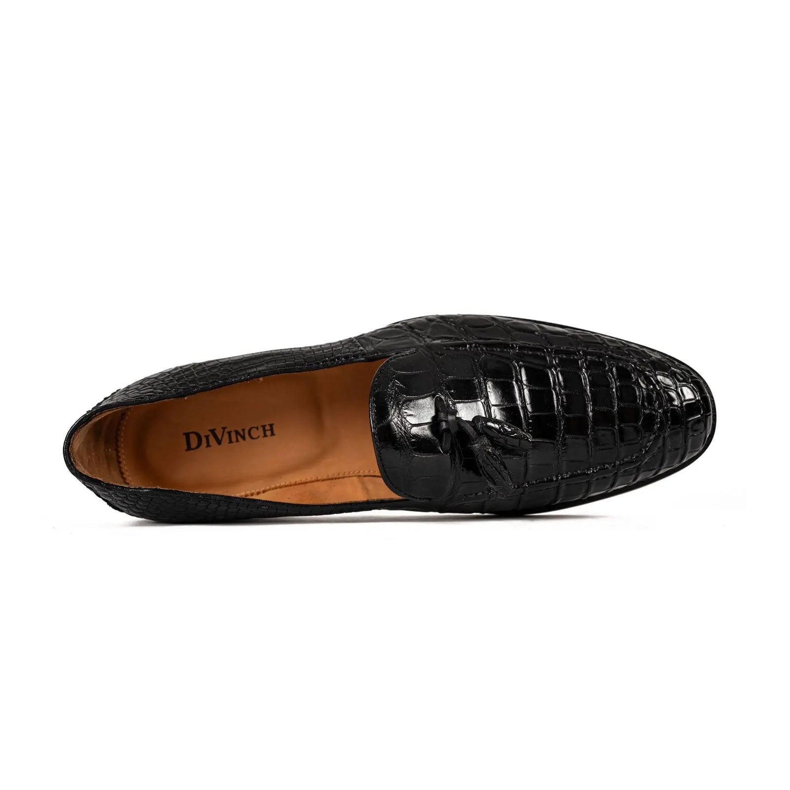 Men's Black Crocodile Tassel Loafers DIVINCH