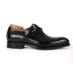 Men's Black Single Monk Strap Shoes Divinch