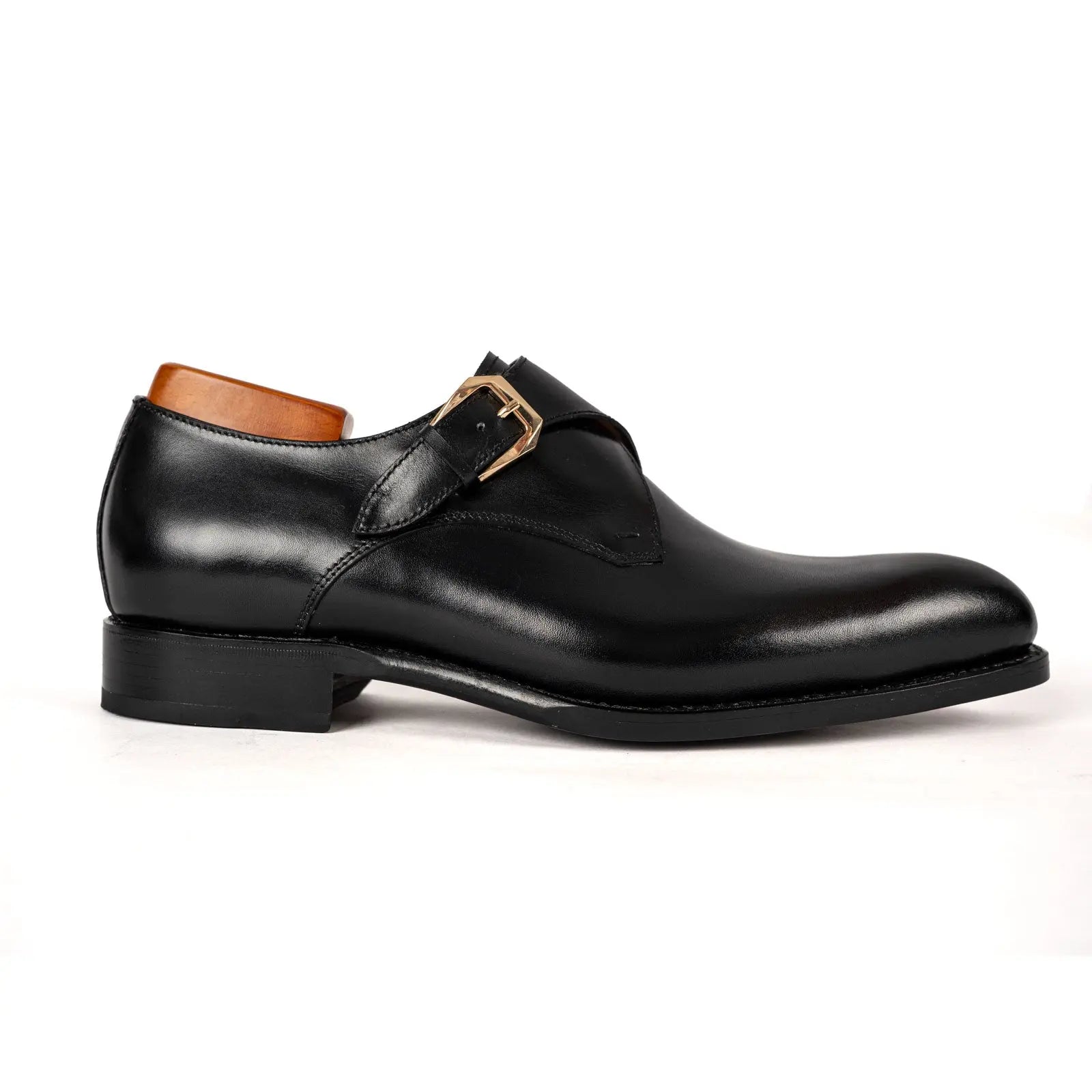 Men's Black Single Monk Strap Shoes Divinch